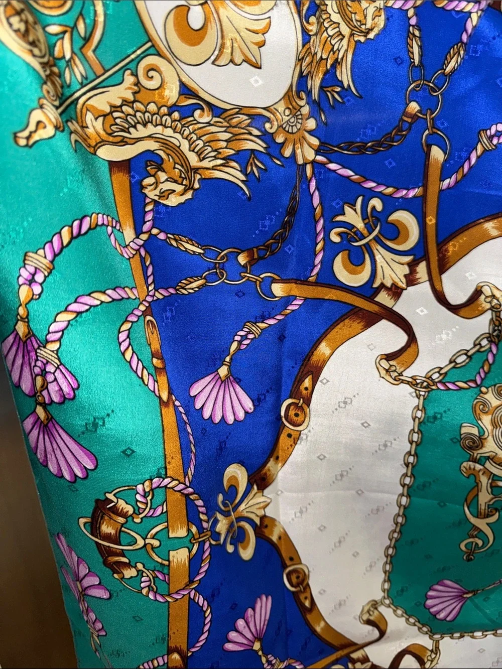 Aratta Silent Journey Green & Blue Baroque Print Silk Scarf NWOT